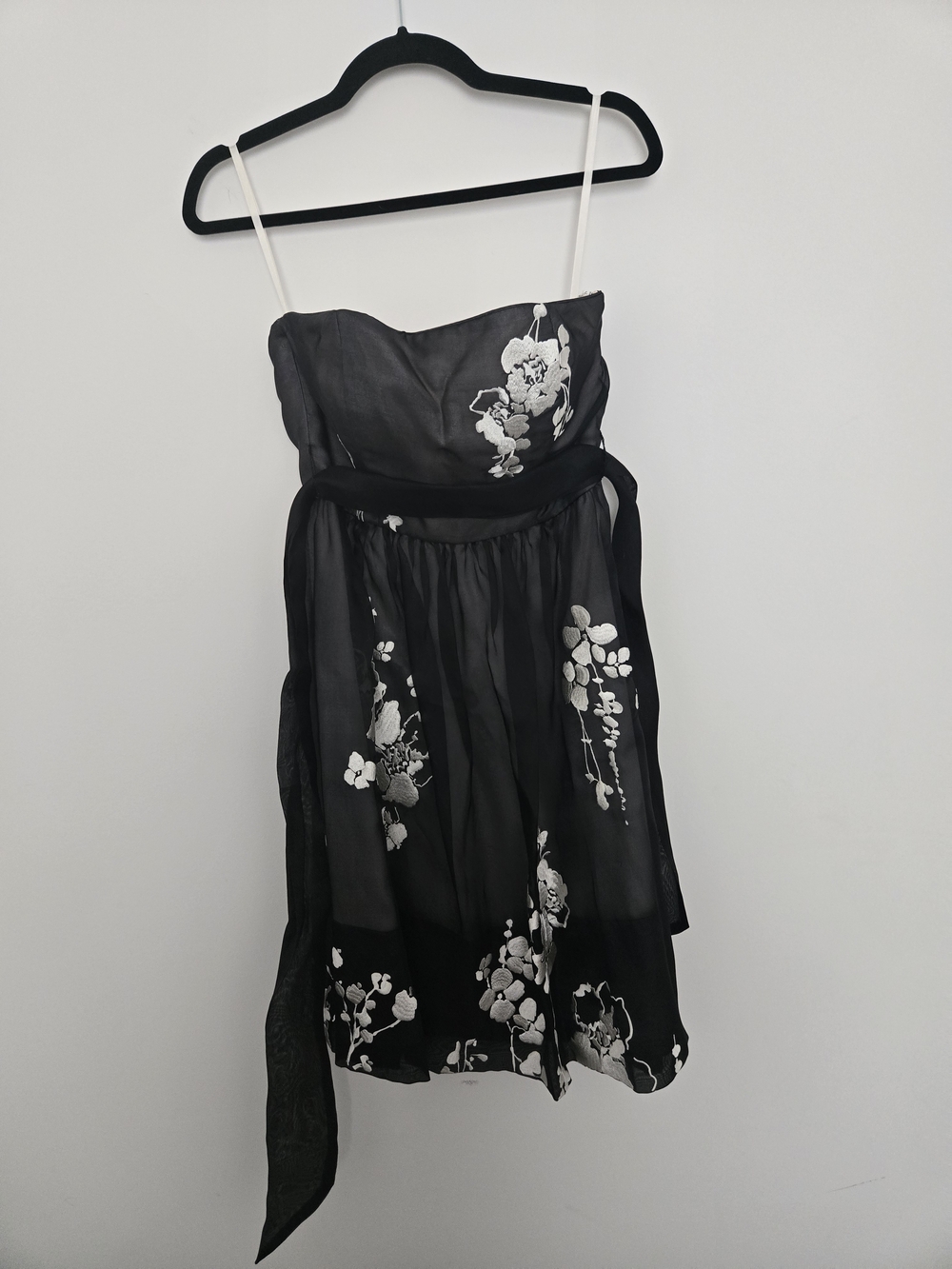 White House Black Market Strapless Dress in Black and Cream